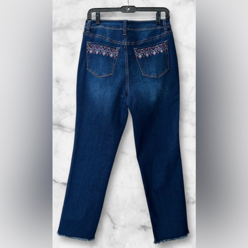 DG2 Diane Gilman New Classic Stretch Blue Denim Embroidered Ankle Jeans Size 10 - Picture 6 of 16